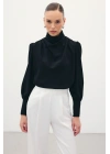 Drape Detaylı Bluz - Siyah