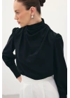 Drape Detaylı Bluz - Siyah