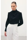Drape Detaylı Bluz - Siyah