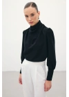 Drape Detaylı Bluz - Siyah