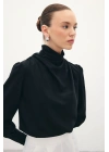 Drape Detaylı Bluz - Siyah