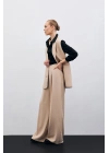 Yüksek Bel Bol Paça Pantolon - Bej