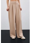 Yüksek Bel Bol Paça Pantolon - Bej