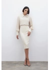 Düz Kalem Etek - Bej