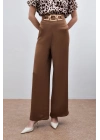 Bel Kemerli Saten Krep Pantolon - Camel