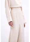 Kesik Detaylı Saten Etek - Bej