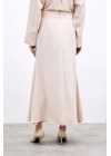 Kesik Detaylı Saten Etek - Bej