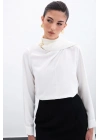 Şal Detaylı Bluz - Ekru