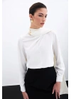 Şal Detaylı Bluz - Ekru