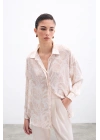 Desenli Saten Gömlek - Bej