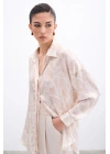 Desenli Saten Gömlek - Bej