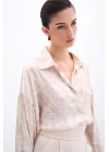 Desenli Saten Gömlek - Bej
