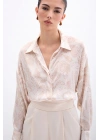 Desenli Saten Gömlek - Bej