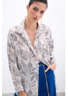 Desenli Saten Gömlek - Ekru