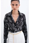 Desenli Saten Gömlek - Siyah