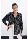 Desenli Saten Gömlek - Siyah