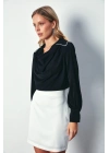 Degaje Yaka İncili Salaş Bluz - SİYAH