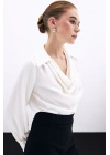 Degaje Yaka İncili Salaş Bluz - Ekru