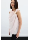 Tek Omuz Aksesuarlı Bluz - Pudra