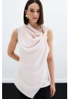 Tek Omuz Aksesuarlı Bluz - Pudra