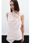 Tek Omuz Aksesuarlı Bluz - Pudra