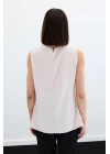 Tek Omuz Aksesuarlı Bluz - Pudra