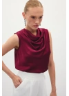 Degaje Yaka Saten Bluz - Bordo