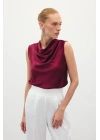 Degaje Yaka Saten Bluz - Bordo