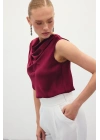 Degaje Yaka Saten Bluz - Bordo
