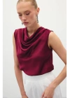 Degaje Yaka Saten Bluz - Bordo