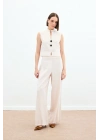 Yüksek Bel Keten Pantolon - Taş