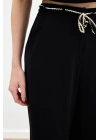 Örgü Kemerli Pantolon - Siyah