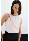 Tek Omuz Detaylı Bluz - Pudra