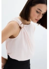 Tek Omuz Detaylı Bluz - Pudra