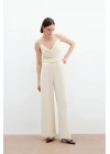 Kemerli Salaş Pantolon - Krem