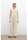 Kemerli Salaş Pantolon - Krem