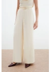 Kemerli Salaş Pantolon - Krem