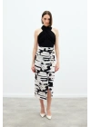 Desenli Keten Kalem Etek - Siyah