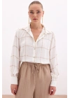 Nakış Detaylı Viskon Gömlek - Bej