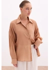 Düğme Aksesuarlı İnce Gömlek - Camel