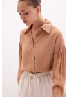 Düğme Aksesuarlı İnce Gömlek - Camel