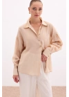 Düğme Aksesuarlı İnce Gömlek - Bej