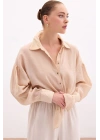 Düğme Aksesuarlı İnce Gömlek - Bej