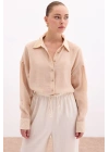 Düğme Aksesuarlı İnce Gömlek - Bej