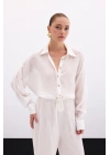 Düğme Aksesuarlı İnce Gömlek - Ekru