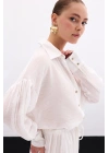 Düğme Aksesuarlı İnce Gömlek - Ekru
