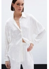 Jakarlı Saten Gömlek - Ekru