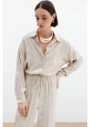 Jakarlı Saten Gömlek - Bej