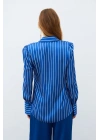 Vatkalı Çizgili Gömlek - SAX MAVİ