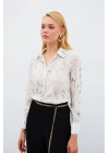 Parlak Desenli Gömlek - Ekru-Gold